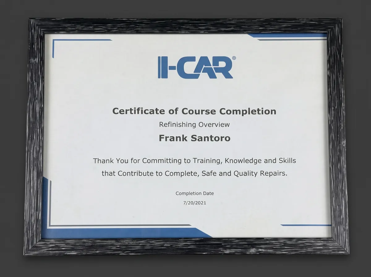 I-CAR certificate of completion: Refinishing Overview
