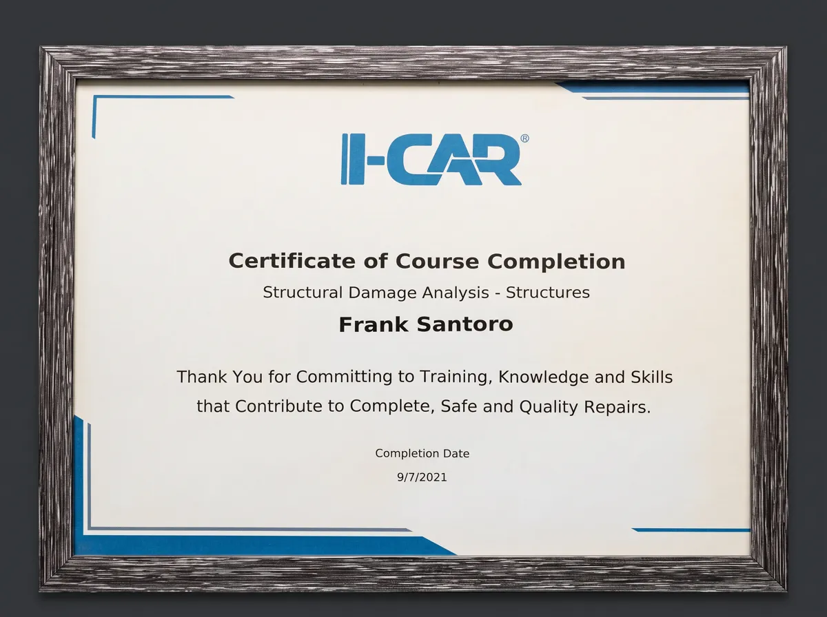 I-CAR certificate of completion: Structural Damage Analysis – Structures