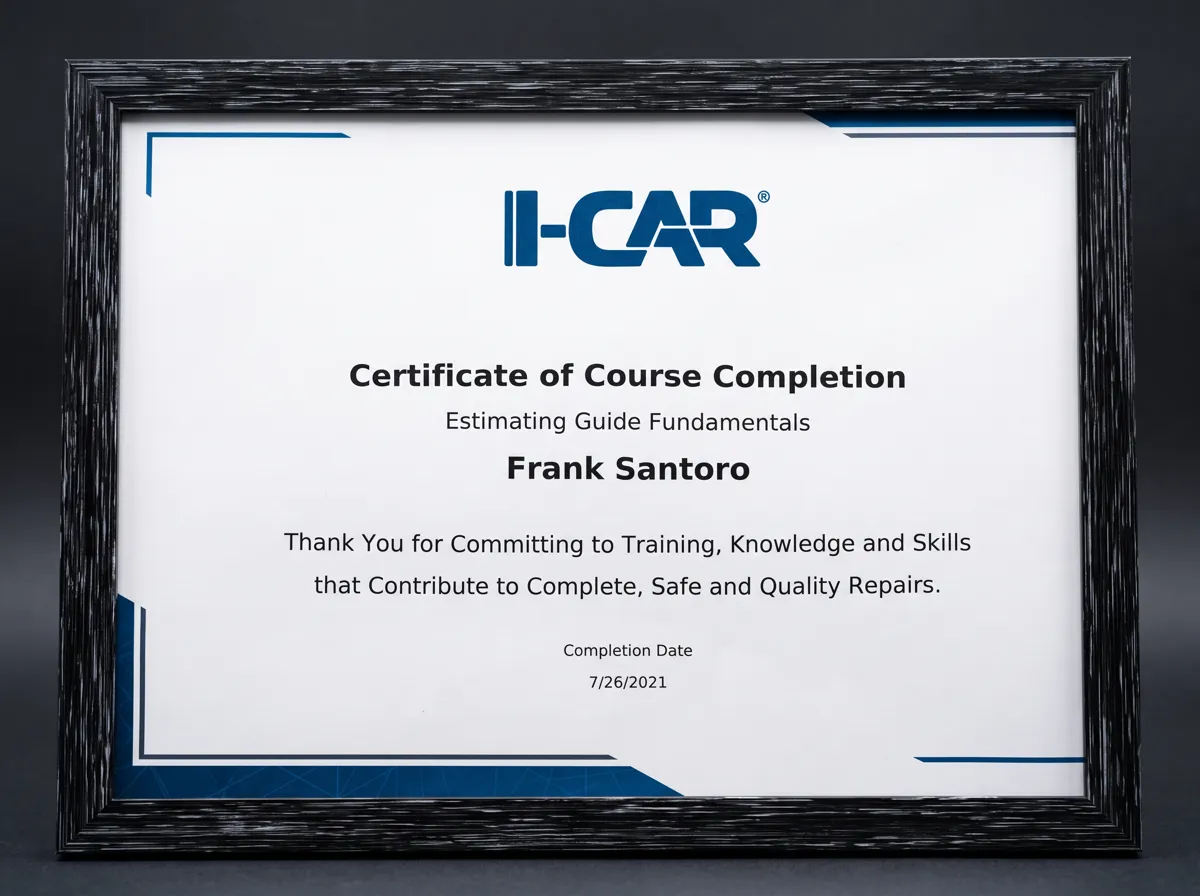 I-CAR certificate of completion: Estimating Guide Fundamentals