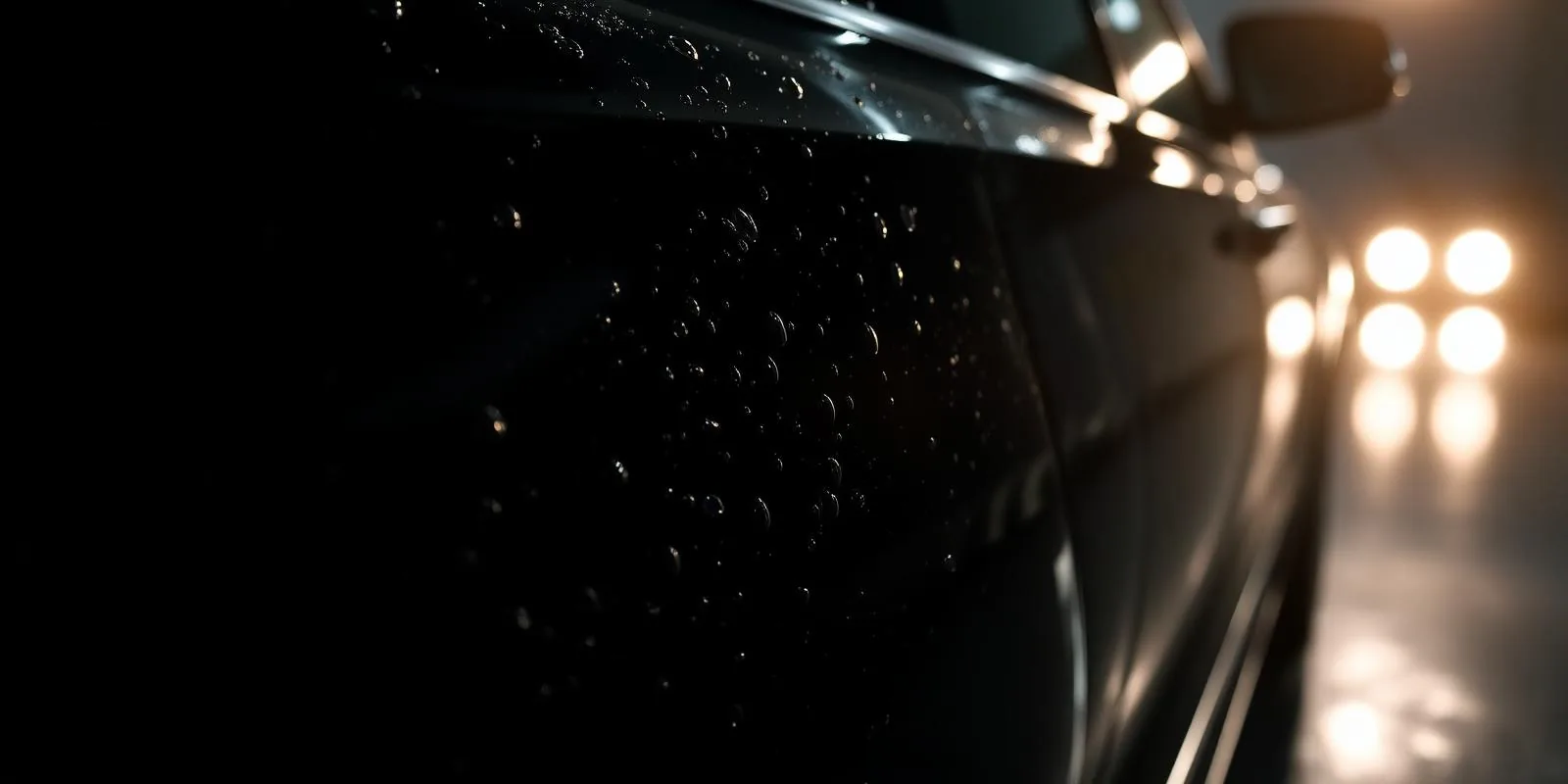 Freshly detailed luxury vehicle with water beading