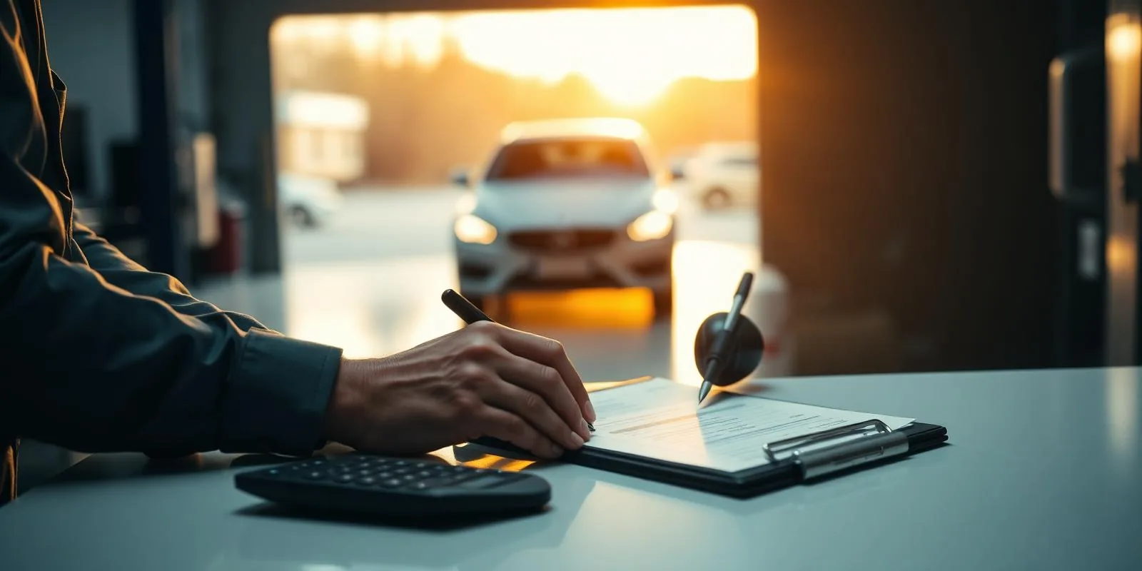 Service advisor writing up a vehicle estimate